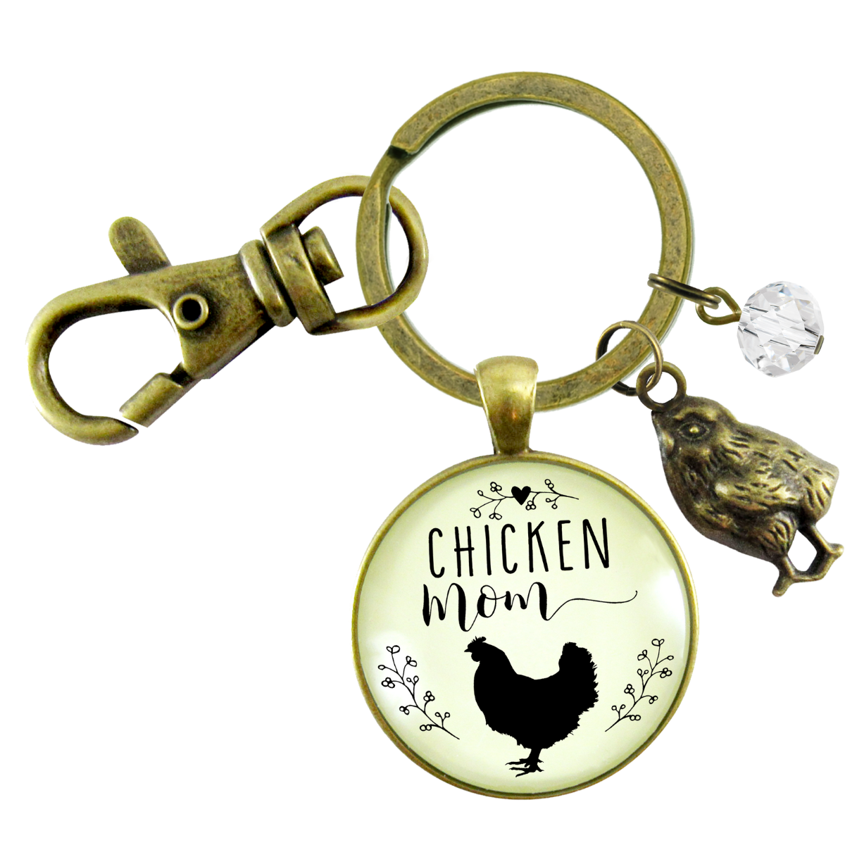 Chicken Mom Keychain Chick Gift For Mother Vintage Farm Life Inspired Baby Charm - Gutsy Goodness Handmade Jewelry;Chicken Mom Keychain Chick Gift For Mother Vintage Farm Life Inspired Baby Charm - Gutsy Goodness Handmade Jewelry Gifts