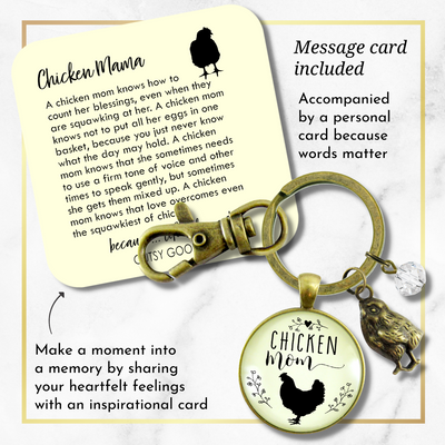 Chicken Mom Keychain Chick Gift For Mother Vintage Farm Life Inspired Baby Charm - Gutsy Goodness Handmade Jewelry;Chicken Mom Keychain Chick Gift For Mother Vintage Farm Life Inspired Baby Charm - Gutsy Goodness Handmade Jewelry Gifts