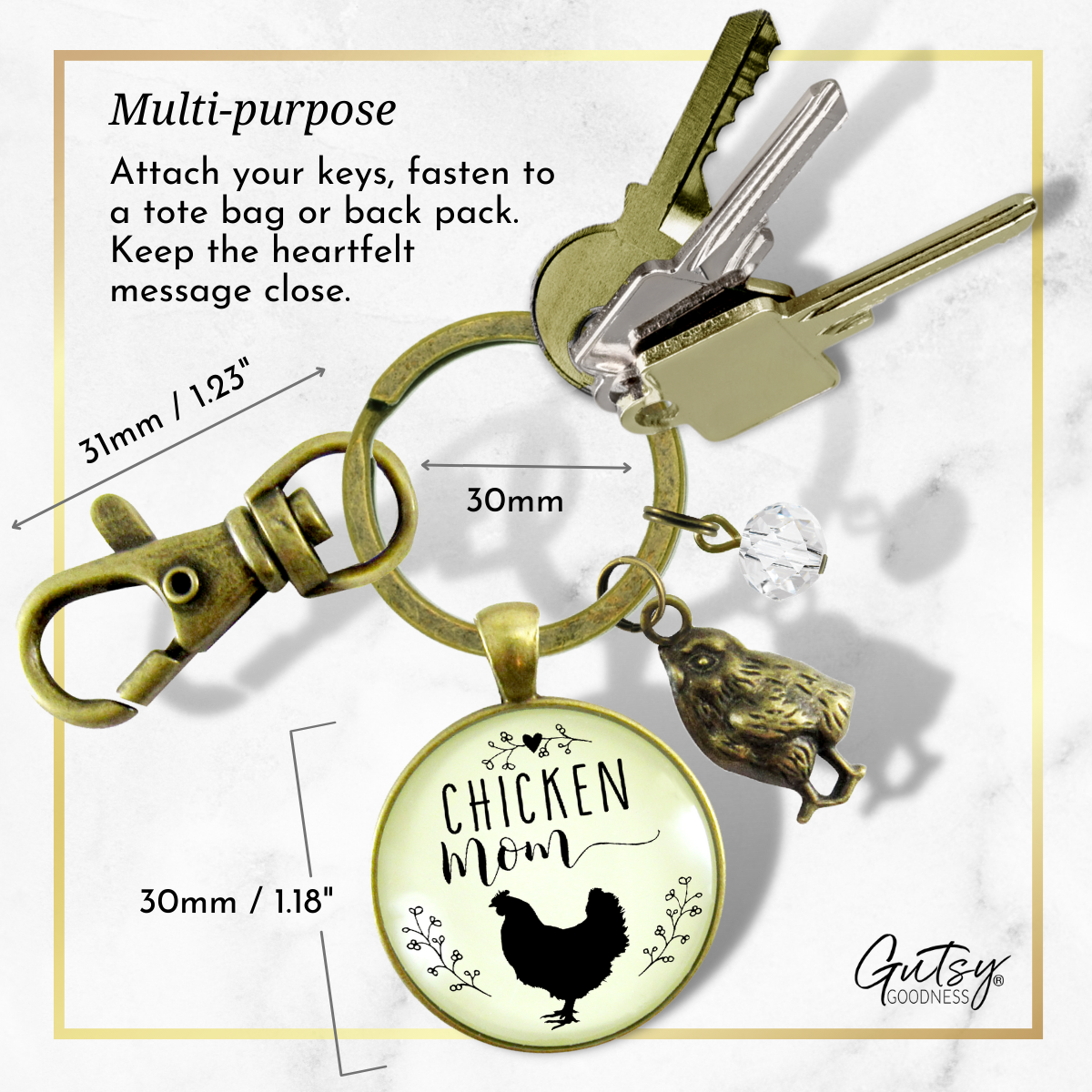 Chicken Mom Keychain Chick Gift For Mother Vintage Farm Life Inspired Baby Charm - Gutsy Goodness Handmade Jewelry;Chicken Mom Keychain Chick Gift For Mother Vintage Farm Life Inspired Baby Charm - Gutsy Goodness Handmade Jewelry Gifts