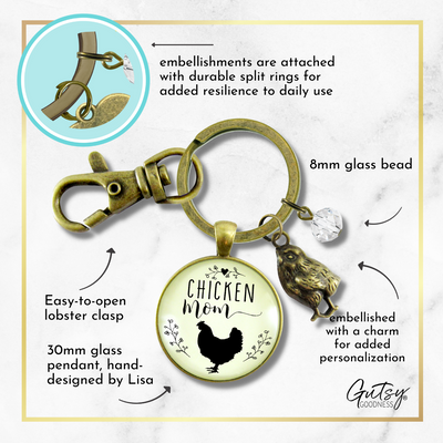 Chicken Mom Keychain Chick Gift For Mother Vintage Farm Life Inspired Baby Charm - Gutsy Goodness Handmade Jewelry;Chicken Mom Keychain Chick Gift For Mother Vintage Farm Life Inspired Baby Charm - Gutsy Goodness Handmade Jewelry Gifts