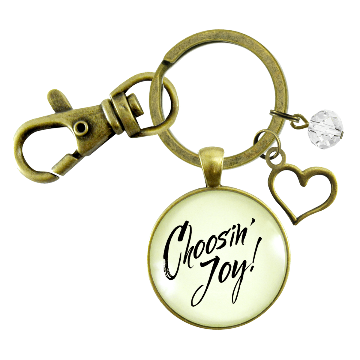 Choosing Joy Keychain Positive Life Attitude Good Vibe Mantra Jewelry Heart Charm - Gutsy Goodness