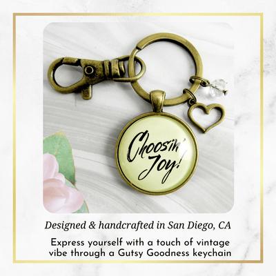 Choosing Joy Keychain Positive Life Attitude Good Vibe Mantra Jewelry Heart Charm - Gutsy Goodness