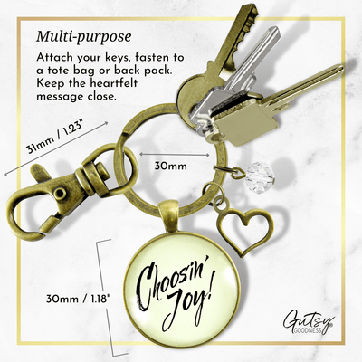 Choosing Joy Keychain Positive Life Attitude Good Vibe Mantra Jewelry Heart Charm - Gutsy Goodness