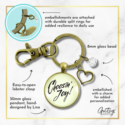 Choosing Joy Keychain Positive Life Attitude Good Vibe Mantra Jewelry Heart Charm - Gutsy Goodness
