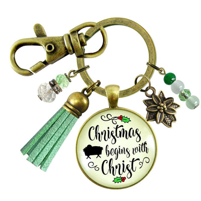 Merry Christmas Keychain Christmas Begins With Christ Faith Jewelry Handmade Candle Charm Gift
