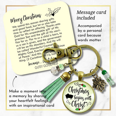 Merry Christmas Keychain Christmas Begins With Christ Faith Jewelry Handmade Candle Charm Gift   - Gutsy Goodness Handmade Jewelry