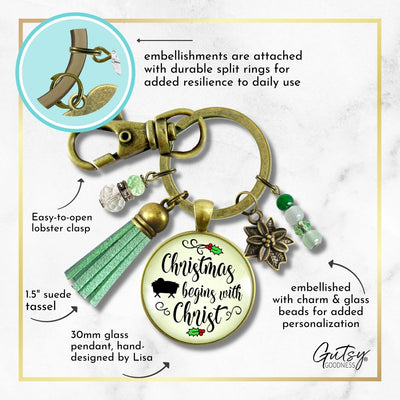 Merry Christmas Keychain Christmas Begins With Christ Faith Jewelry Handmade Candle Charm Gift   - Gutsy Goodness Handmade Jewelry