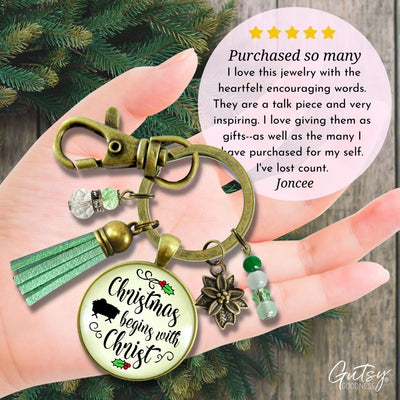 Merry Christmas Keychain Christmas Begins With Christ Faith Jewelry Handmade Candle Charm Gift