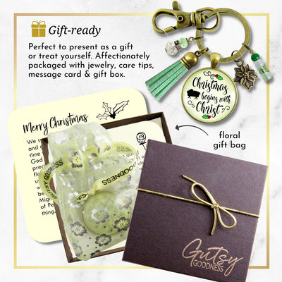 Merry Christmas Keychain Christmas Begins With Christ Faith Jewelry Handmade Candle Charm Gift   - Gutsy Goodness Handmade Jewelry