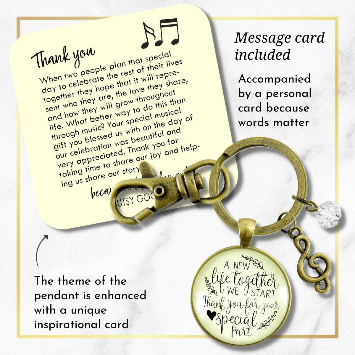 Wedding Singer Gift Keychain A New Life We Start Rustic For Musician Soloist G Clef Thank You - Gutsy Goodness Handmade Jewelry;Wedding Singer Gift Keychain A New Life We Start Rustic For Musician Soloist G Clef Thank You - Gutsy Goodness Handmade Jewelry Gifts