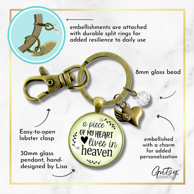 Memorial Keychain A Piece Of My Heart Lives In Heaven Remembrance Jewelry Heart - Gutsy Goodness Handmade Jewelry;Memorial Keychain A Piece Of My Heart Lives In Heaven Remembrance Jewelry Heart - Gutsy Goodness Handmade Jewelry Gifts
