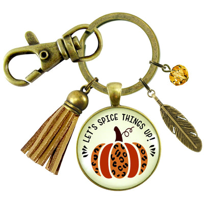 Pumpkin Leopard Keychain Spice Things Up Animal Print Quote Jewelry October Autumn Pattern Pendant  Keychain - Women - Gutsy Goodness Handmade Jewelry