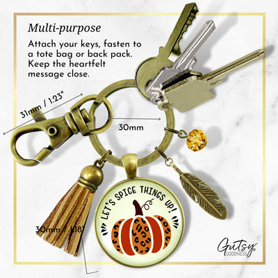 Pumpkin Leopard Keychain Spice Things Up Animal Print Quote Jewelry October Autumn Pattern Pendant  Keychain - Women - Gutsy Goodness Handmade Jewelry