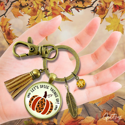 Pumpkin Leopard Keychain Spice Things Up Animal Print Quote Jewelry October Autumn Pattern Pendant  Keychain - Women - Gutsy Goodness Handmade Jewelry