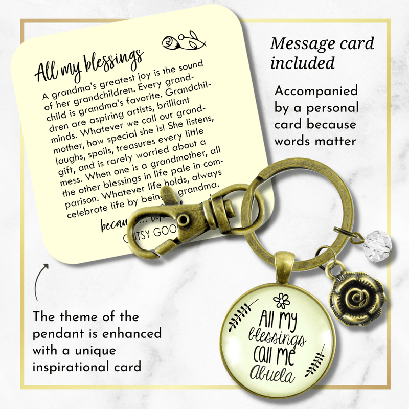 Abuela Keychain All My Blessings Call Me Abuela Spanish Grandmother Gift Jewelry - Gutsy Goodness