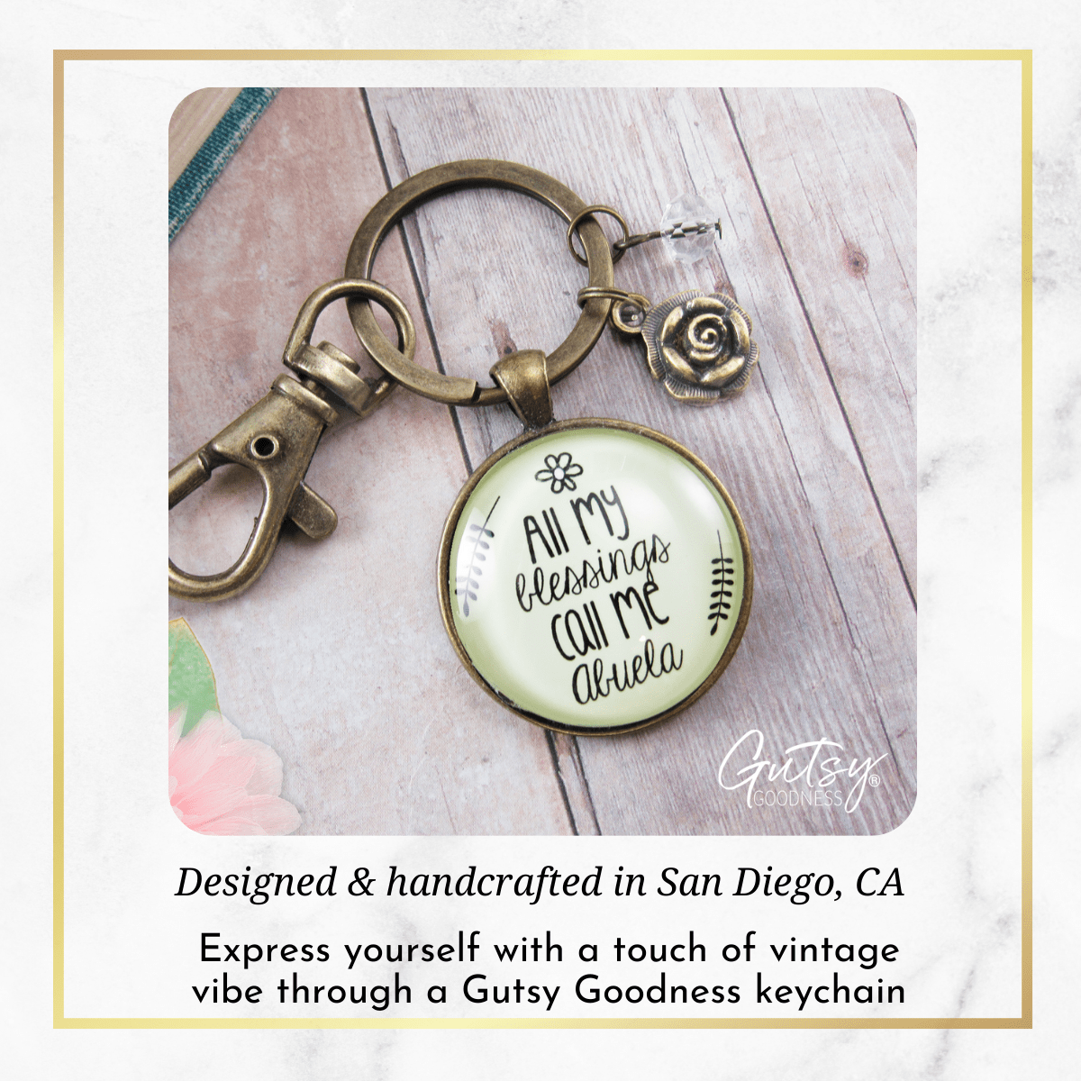Abuela Keychain All My Blessings Call Me Abuela Spanish Grandmother Gift Jewelry - Gutsy Goodness