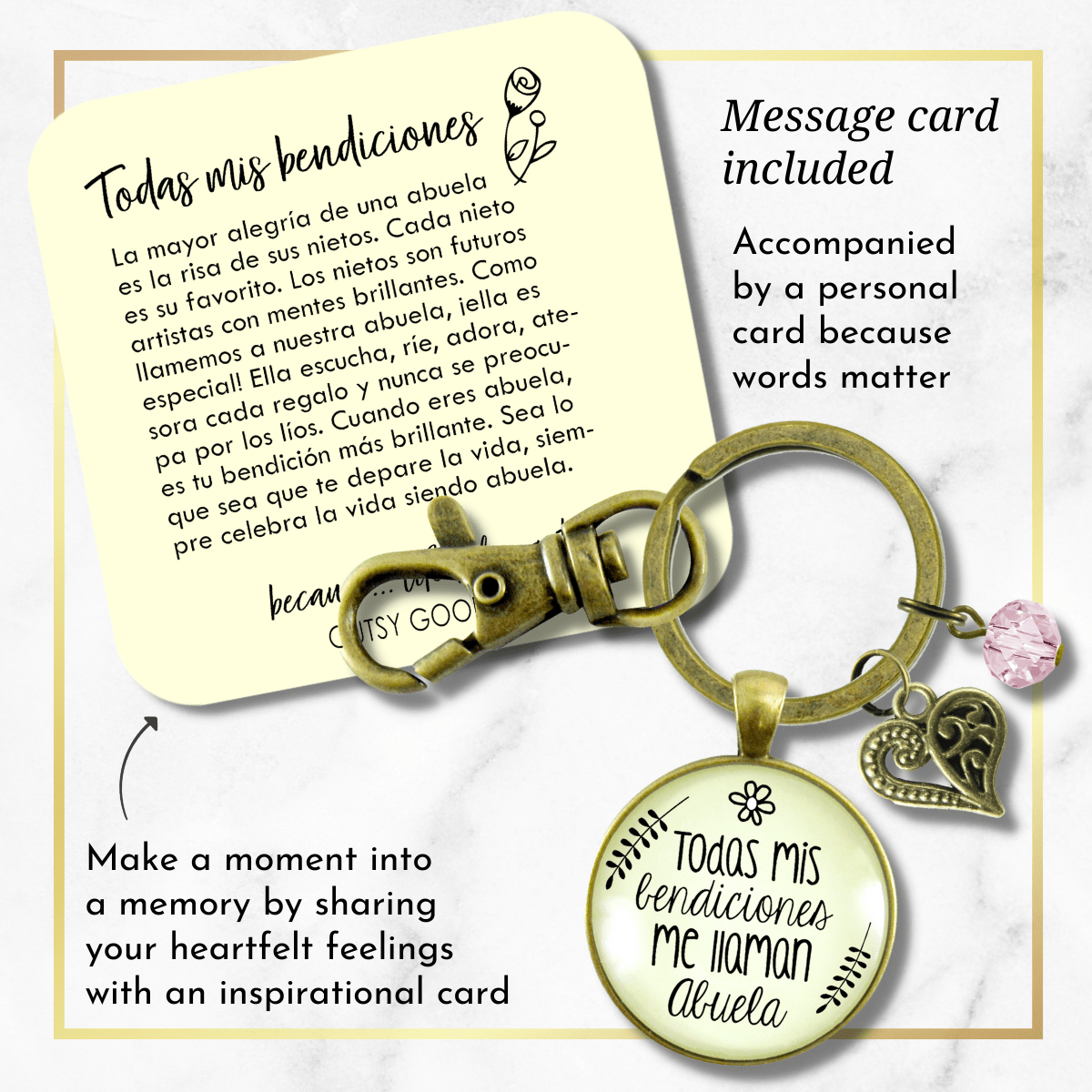 Abuela Keychain All My Blessings Spanish Grandma Womens Family Gift Jewelry - Gutsy Goodness