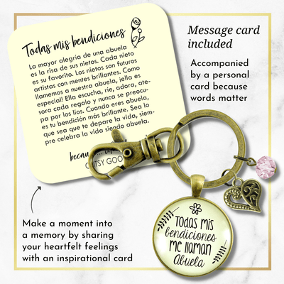 Abuela Keychain All My Blessings Spanish Grandma Womens Family Gift Jewelry - Gutsy Goodness