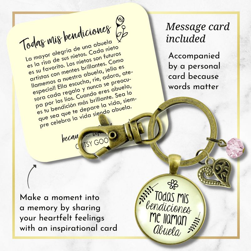 Abuela Keychain All My Blessings Spanish Grandma Womens Family Gift Jewelry - Gutsy Goodness