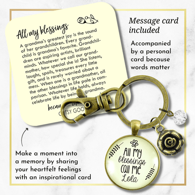 Grandma Lola Keychain All My Blessings Call Me Lola Gift Quote Grandmother Jewelry Gift Flower - Gutsy Goodness Handmade Jewelry;Grandma Lola Keychain All My Blessings Call Me Lola Gift Quote Grandmother Jewelry Gift Flower - Gutsy Goodness Handmade Jewelry Gifts