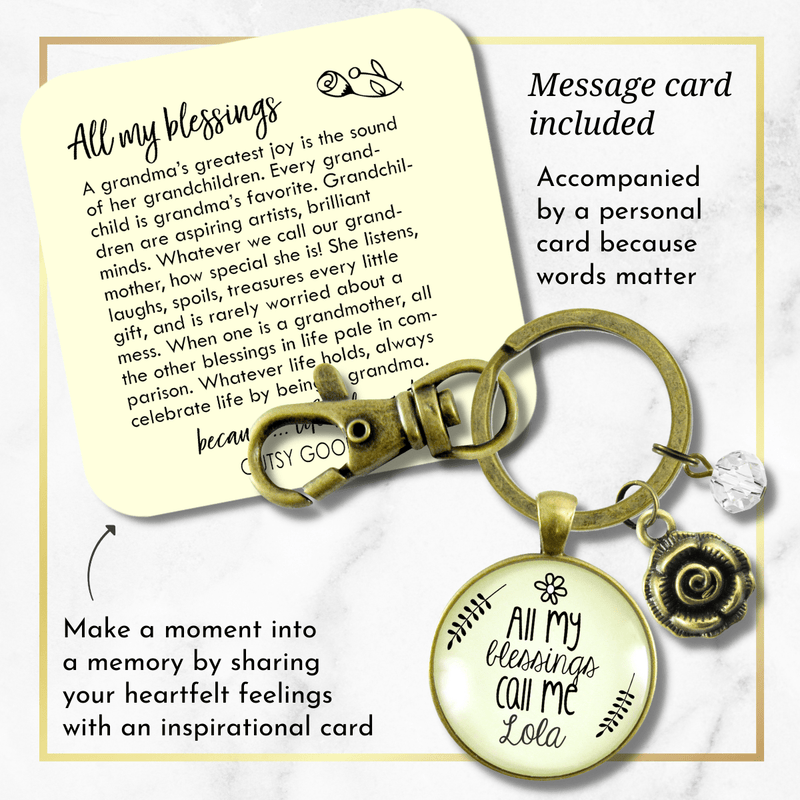 Grandma Lola Keychain All My Blessings Call Me Lola Gift Quote Grandmother Jewelry Gift Flower - Gutsy Goodness Handmade Jewelry;Grandma Lola Keychain All My Blessings Call Me Lola Gift Quote Grandmother Jewelry Gift Flower - Gutsy Goodness Handmade Jewelry Gifts