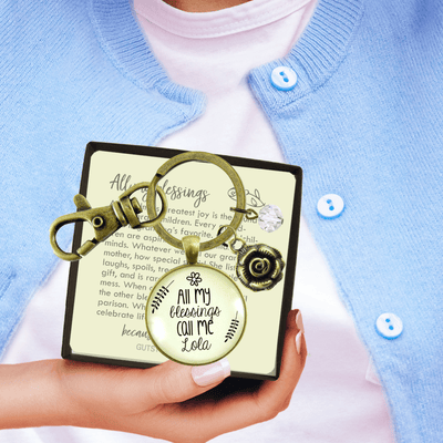 Grandma Lola Keychain All My Blessings Call Me Lola Gift Quote Grandmother Jewelry Gift Flower - Gutsy Goodness Handmade Jewelry;Grandma Lola Keychain All My Blessings Call Me Lola Gift Quote Grandmother Jewelry Gift Flower - Gutsy Goodness Handmade Jewelry Gifts