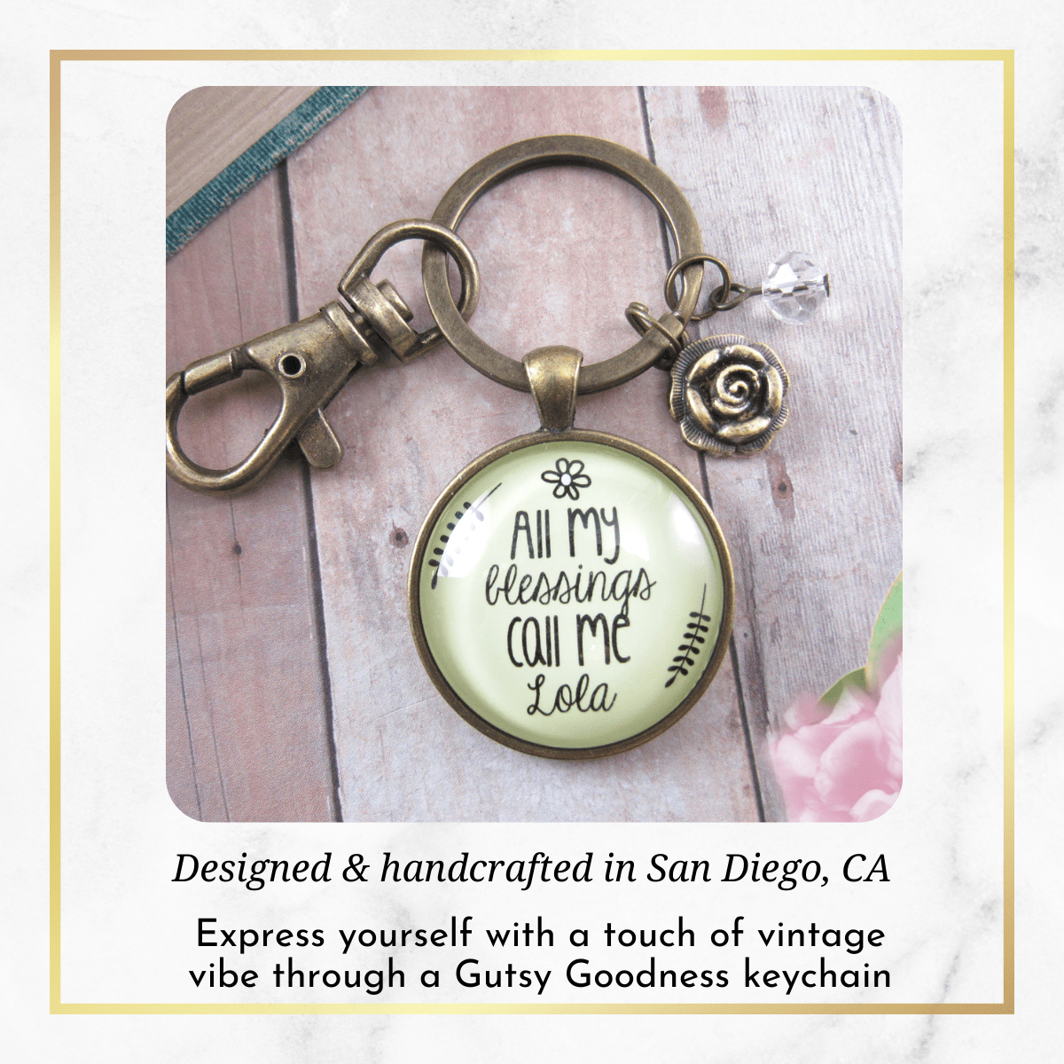 Grandma Lola Keychain All My Blessings Call Me Lola Gift Quote Grandmother Jewelry Gift Flower - Gutsy Goodness Handmade Jewelry;Grandma Lola Keychain All My Blessings Call Me Lola Gift Quote Grandmother Jewelry Gift Flower - Gutsy Goodness Handmade Jewelry Gifts