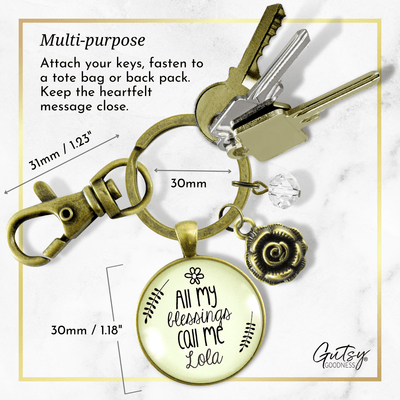 Grandma Lola Keychain All My Blessings Call Me Lola Gift Quote Grandmother Jewelry Gift Flower - Gutsy Goodness Handmade Jewelry;Grandma Lola Keychain All My Blessings Call Me Lola Gift Quote Grandmother Jewelry Gift Flower - Gutsy Goodness Handmade Jewelry Gifts