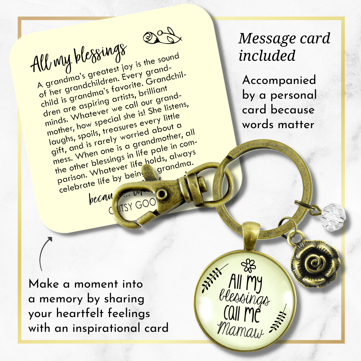 Mamaw Keychain All My Blessings Call Me Mamaw Southern Grandma Jewelry Gift - Gutsy Goodness