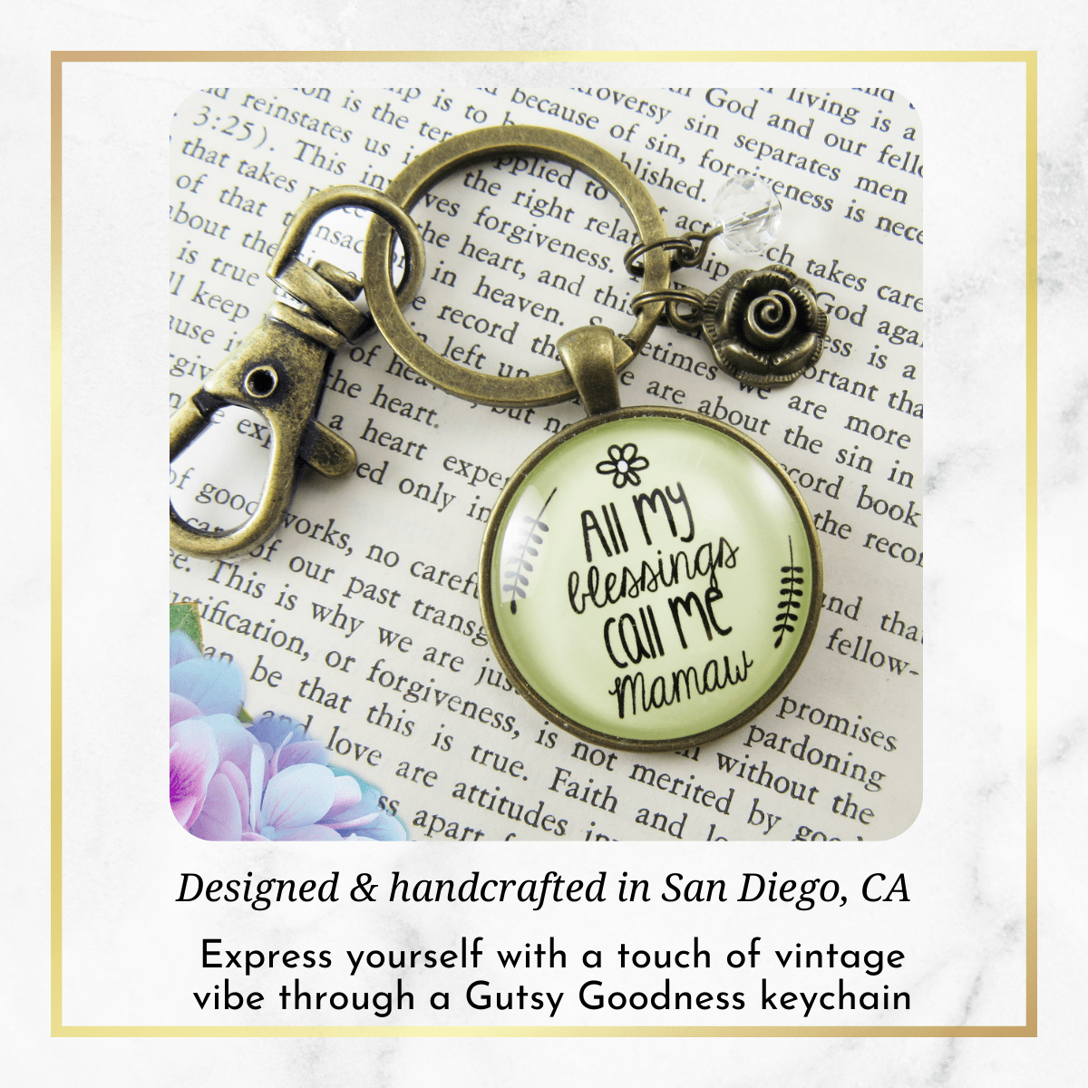 Mamaw Keychain All My Blessings Call Me Mamaw Southern Grandma Jewelry Gift - Gutsy Goodness