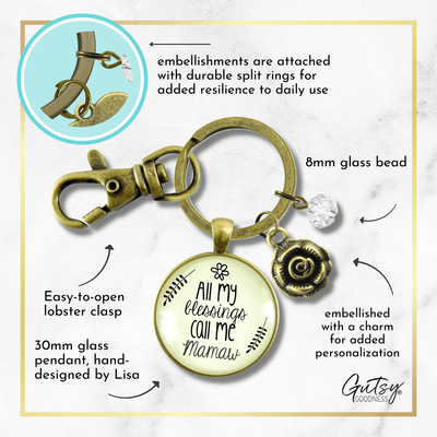 Mamaw Keychain All My Blessings Call Me Mamaw Southern Grandma Jewelry Gift - Gutsy Goodness