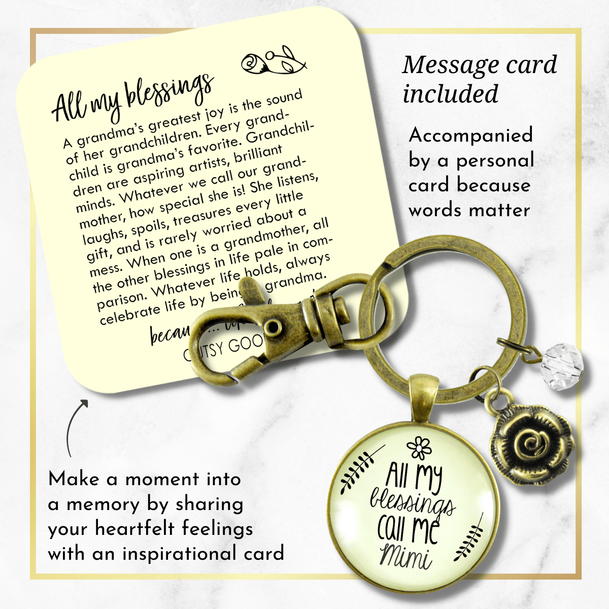 Mimi Keychain All My Blessings Call Me Mimi Gift Quote Charm Jewelry Gift - Gutsy Goodness