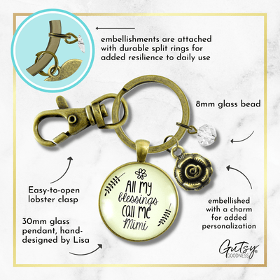 Mimi Keychain All My Blessings Call Me Mimi Gift Quote Charm Jewelry Gift - Gutsy Goodness