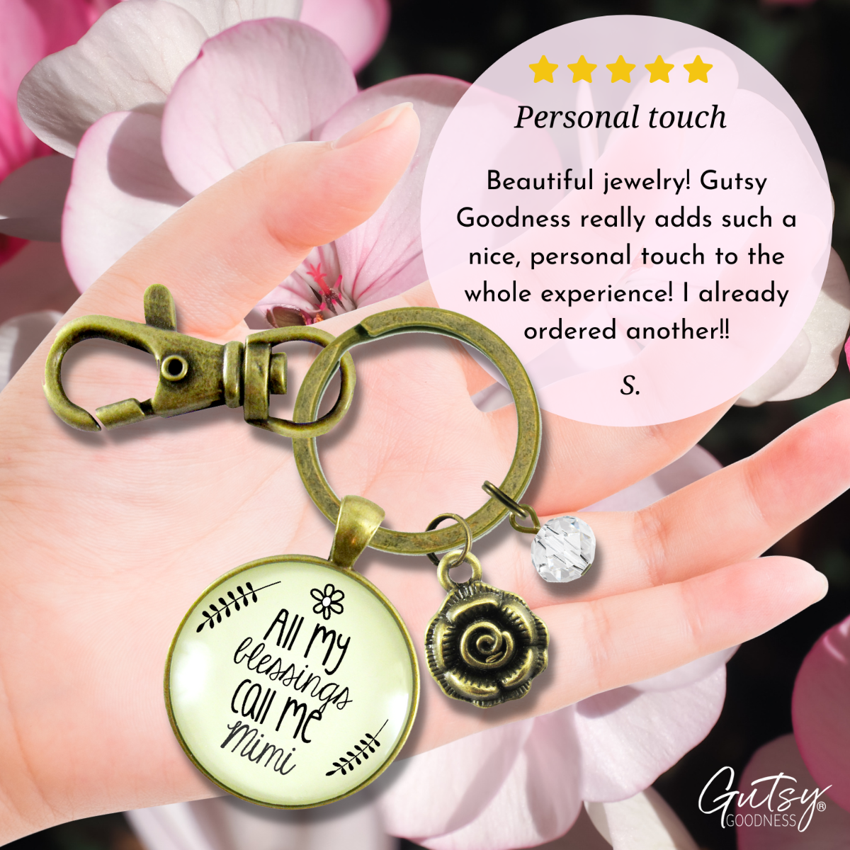 Mimi Keychain All My Blessings Call Me Mimi Gift Quote Charm Jewelry Gift - Gutsy Goodness