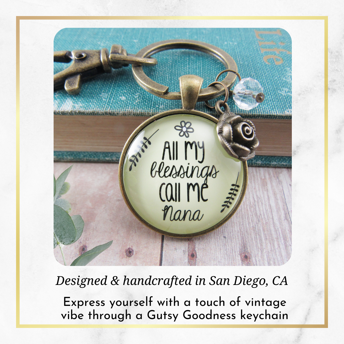 Nana Keychain All My Blessings Call Me Nana Gift Quote Charm Jewelry Gift Flower - Gutsy Goodness Handmade Jewelry;Nana Keychain All My Blessings Call Me Nana Gift Quote Charm Jewelry Gift Flower - Gutsy Goodness Handmade Jewelry Gifts