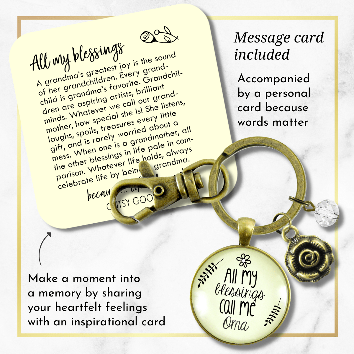 Oma Keychain All My Blessings Call Me Oma Gift Quote Charm Jewelry Gift Flower - Gutsy Goodness Handmade Jewelry;Oma Keychain All My Blessings Call Me Oma Gift Quote Charm Jewelry Gift Flower - Gutsy Goodness Handmade Jewelry Gifts