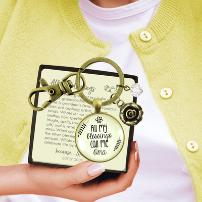 Oma Keychain All My Blessings Call Me Oma Gift Quote Charm Jewelry Gift Flower - Gutsy Goodness Handmade Jewelry;Oma Keychain All My Blessings Call Me Oma Gift Quote Charm Jewelry Gift Flower - Gutsy Goodness Handmade Jewelry Gifts