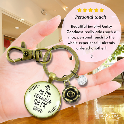 Oma Keychain All My Blessings Call Me Oma Gift Quote Charm Jewelry Gift Flower - Gutsy Goodness Handmade Jewelry;Oma Keychain All My Blessings Call Me Oma Gift Quote Charm Jewelry Gift Flower - Gutsy Goodness Handmade Jewelry Gifts