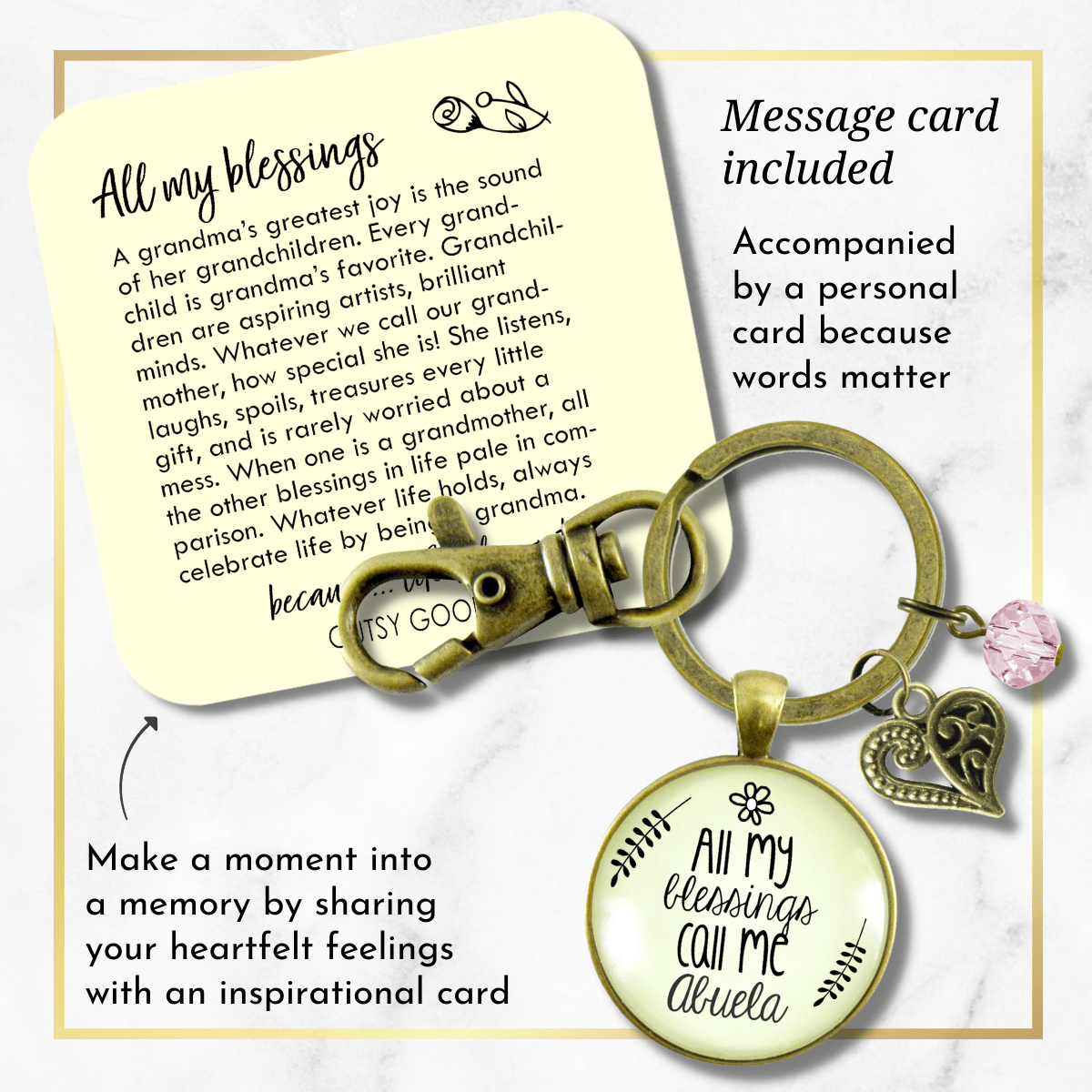 Abuela Keychain All My Blessings Spanish Grandma Family Heart Gift Jewelry - Gutsy Goodness