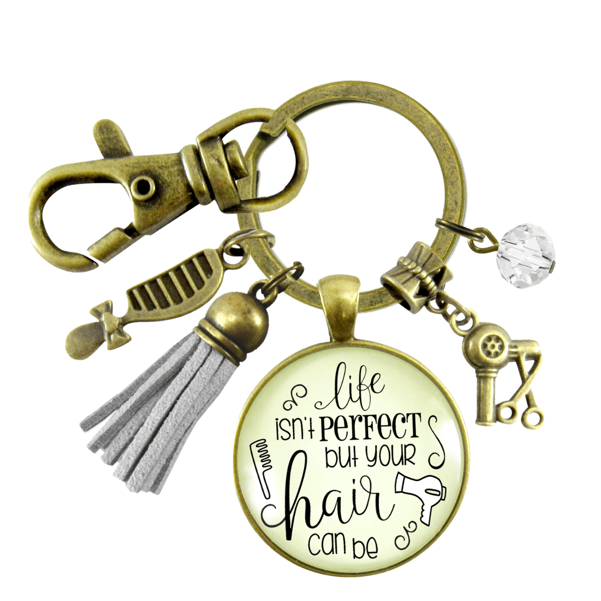 Beautician Keychain Life Isn't Perfect But Hair Can Be Jewelry Stylist Quote Gift Tassel - Gutsy Goodness