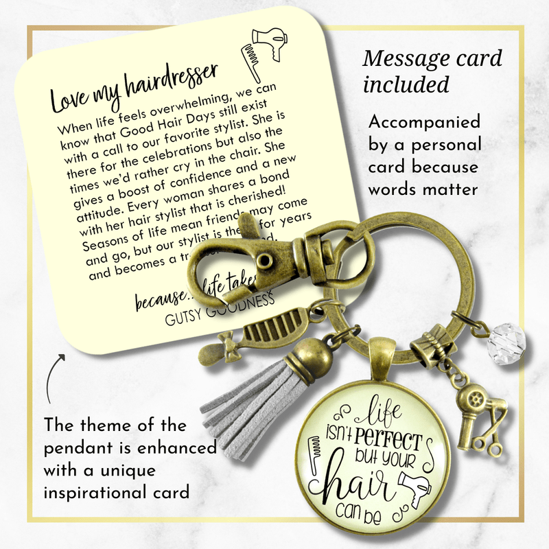 Beautician Keychain Life Isn't Perfect But Hair Can Be Jewelry Stylist Quote Gift Tassel - Gutsy Goodness