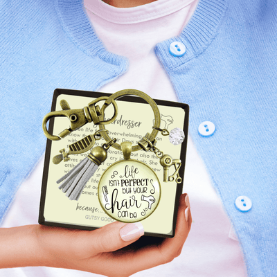 Beautician Keychain Life Isn't Perfect But Hair Can Be Jewelry Stylist Quote Gift Tassel - Gutsy Goodness
