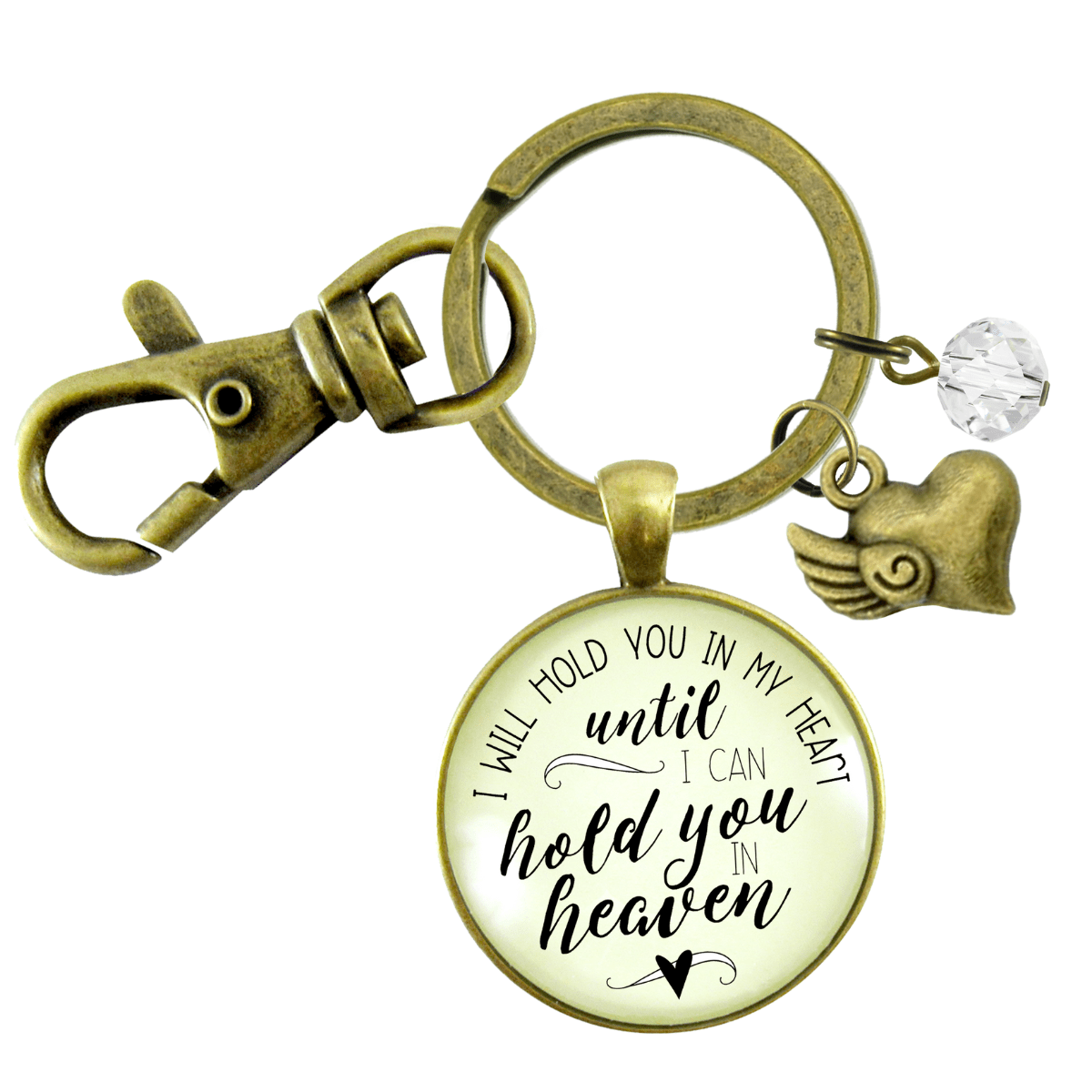 Memorial Keychain I Will Hold You in My Heart Until Heaven Remembrance Jewelry Angel Wing Heart - Gutsy Goodness
