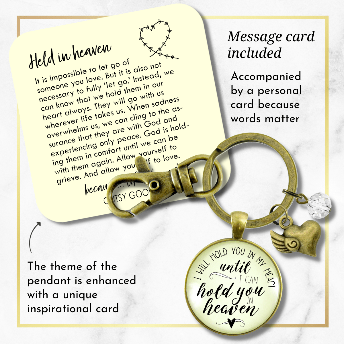 Memorial Keychain I Will Hold You in My Heart Until Heaven Remembrance Jewelry Angel Wing Heart - Gutsy Goodness