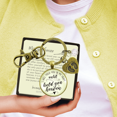 Memorial Keychain I Will Hold You in My Heart Until Heaven Remembrance Jewelry Angel Wing Heart - Gutsy Goodness