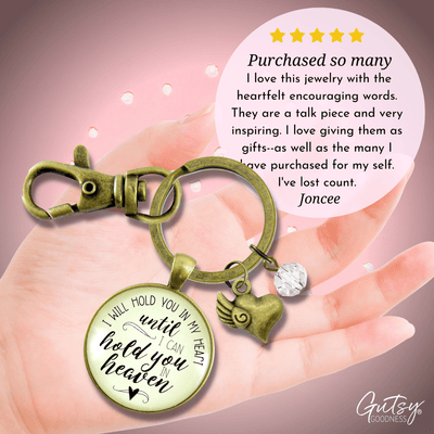 Memorial Keychain I Will Hold You in My Heart Until Heaven Remembrance Jewelry Angel Wing Heart - Gutsy Goodness