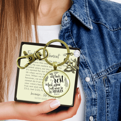 Faith Keychain My Soul Finds Rest Womens Inspirational Quote Peaceful Life Butterfly Jewelry - Gutsy Goodness