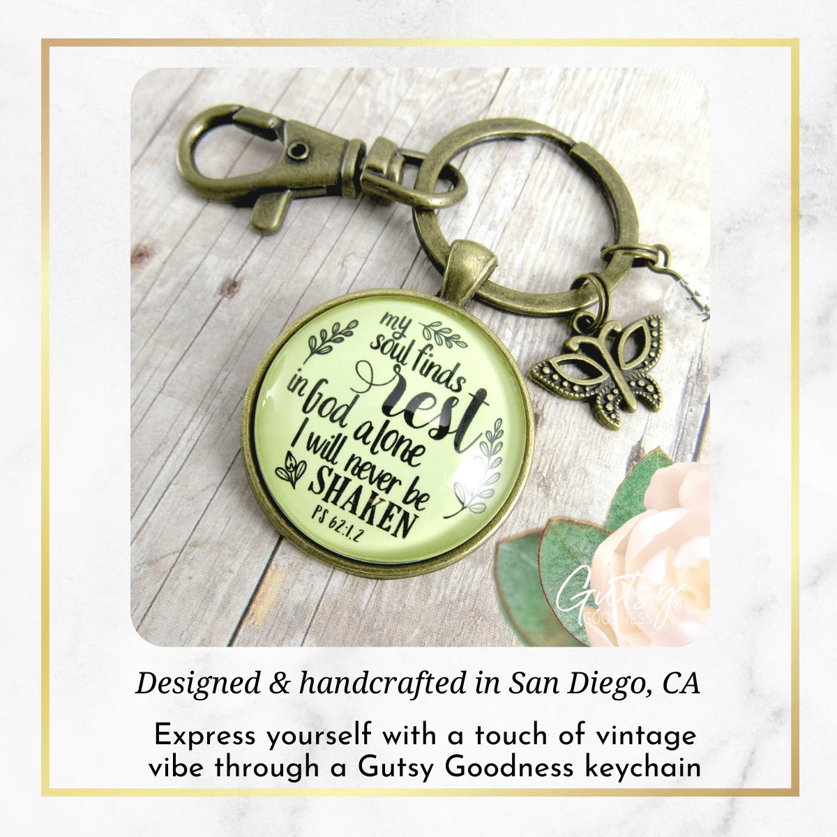 Faith Keychain My Soul Finds Rest Womens Inspirational Quote Peaceful Life Butterfly Jewelry - Gutsy Goodness