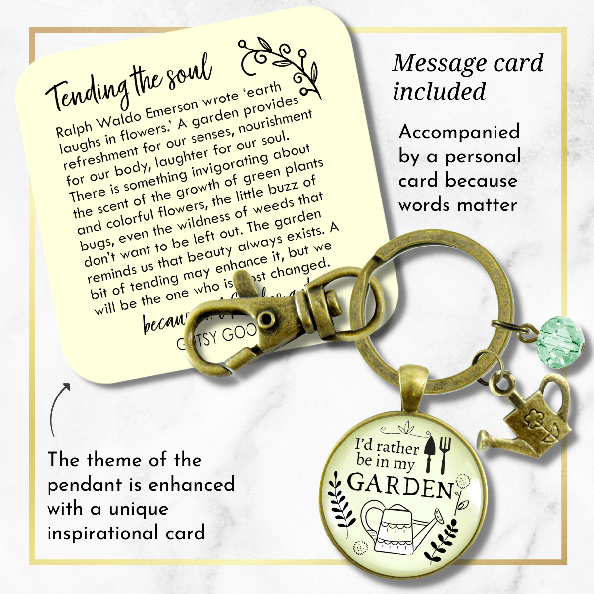 Gardening Keychain I'd Rather Be In My Garden Plant Lady Quote Gift Jewelry - Gutsy Goodness