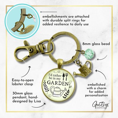 Gardening Keychain I'd Rather Be In My Garden Plant Lady Quote Gift Jewelry - Gutsy Goodness